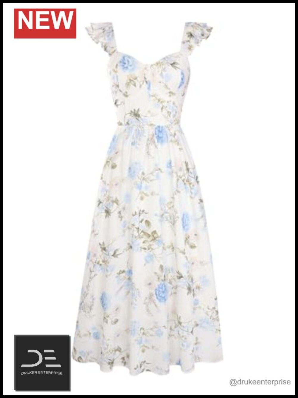Women Summer Maxi Floral Corset Dress Ruffle Sleeve Milkmaid Dress with Pocket